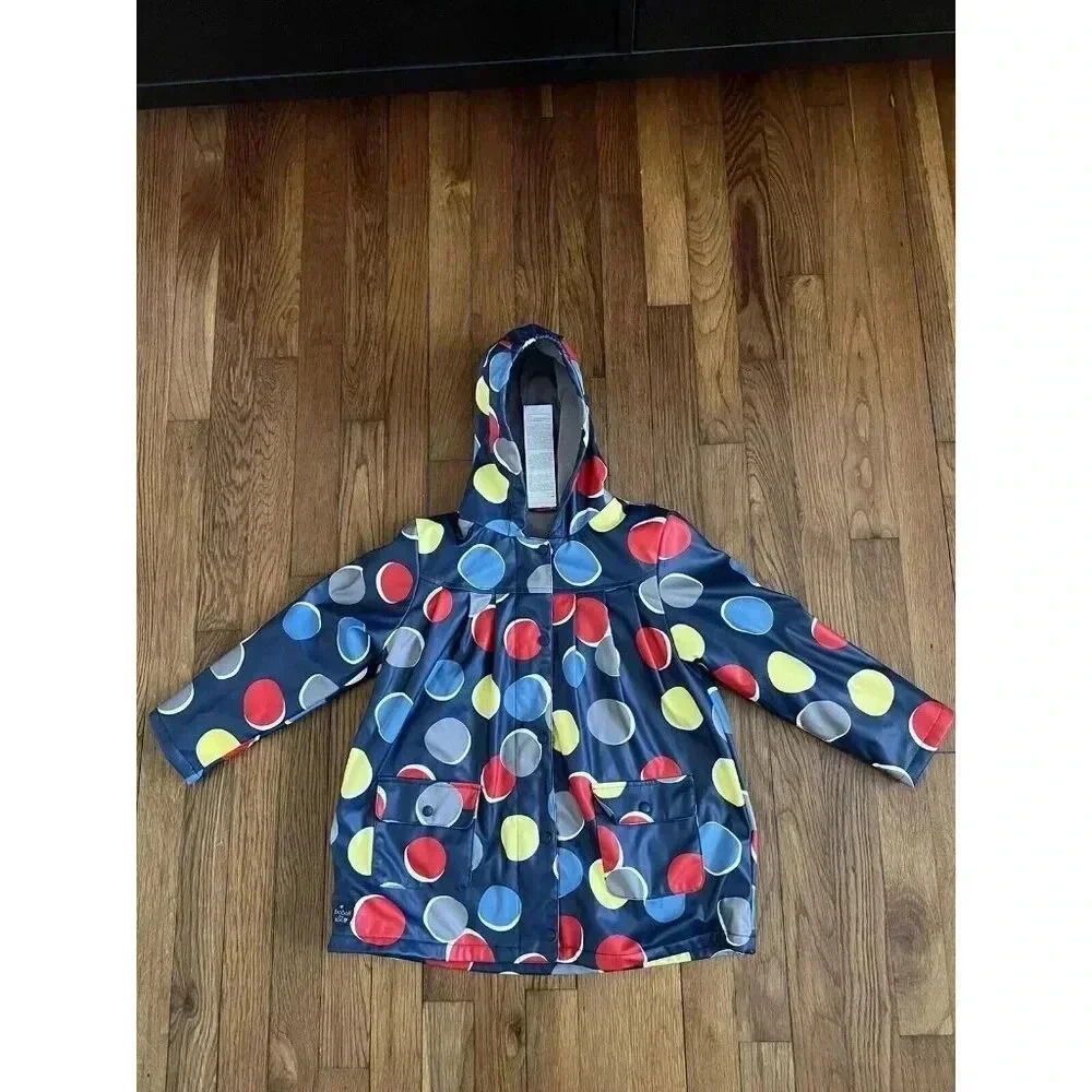 Boboli Linen Raincoat Girls Blue Polka Dot Rain Jacket Size 6